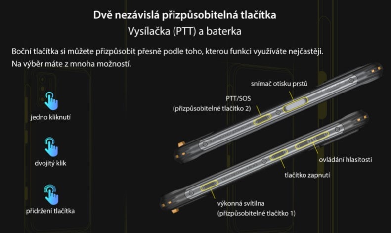 UMIDIGI BISON Plus dvě hardwarová nastavitelná tlačítka